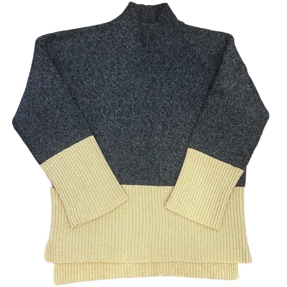 Michael Kors Colorblock Mockneck Sweater Grey Camel Wool Cotton Blend Size Large